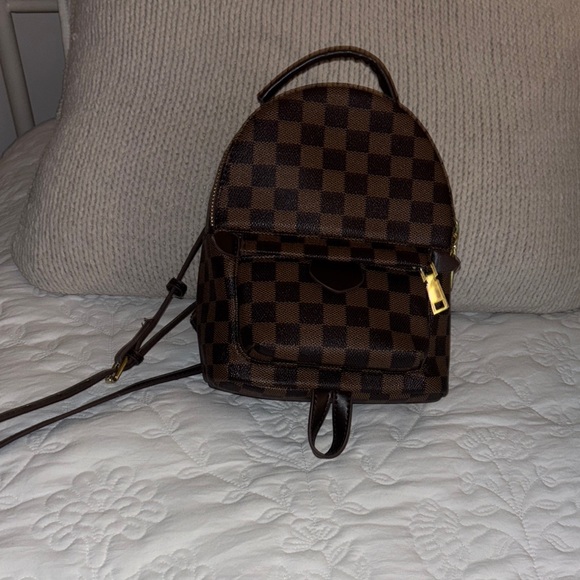 Handbags - Checkered Brown Backpack